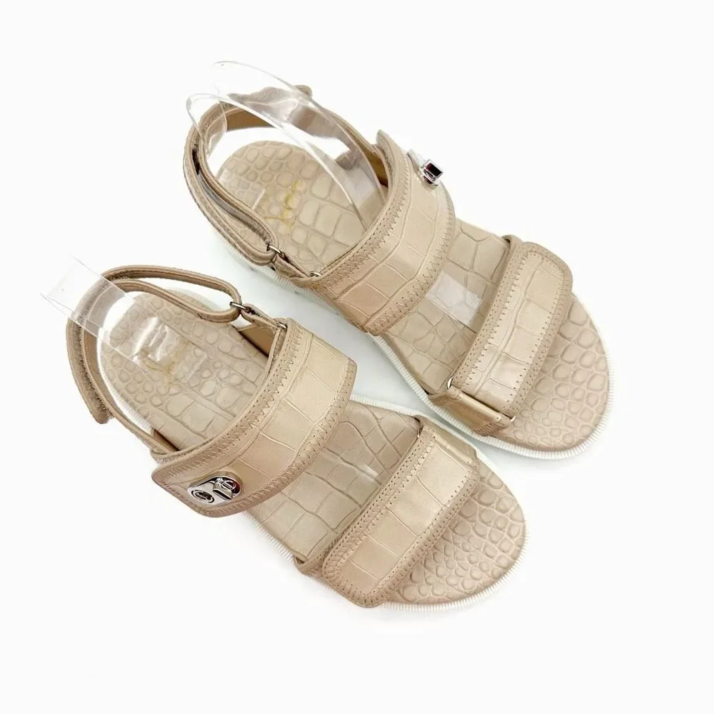 CHRISTIAN LOUBOUTIN Lock Cool Beige Dad Sandal Size 37.5 US 7 Chunky Croc Emboss